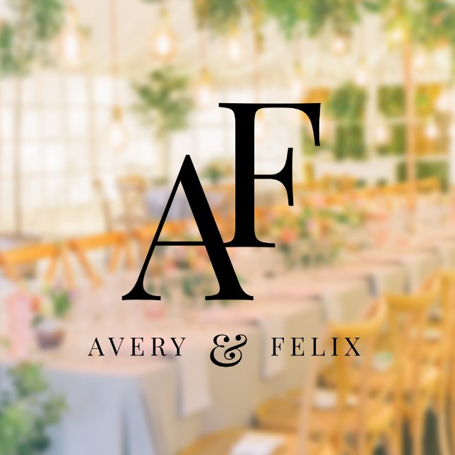 Wedding Monogram Elegant Simple Minimal Window Cling (Elegant black & white editable window cling decal monogram wedding sign.)