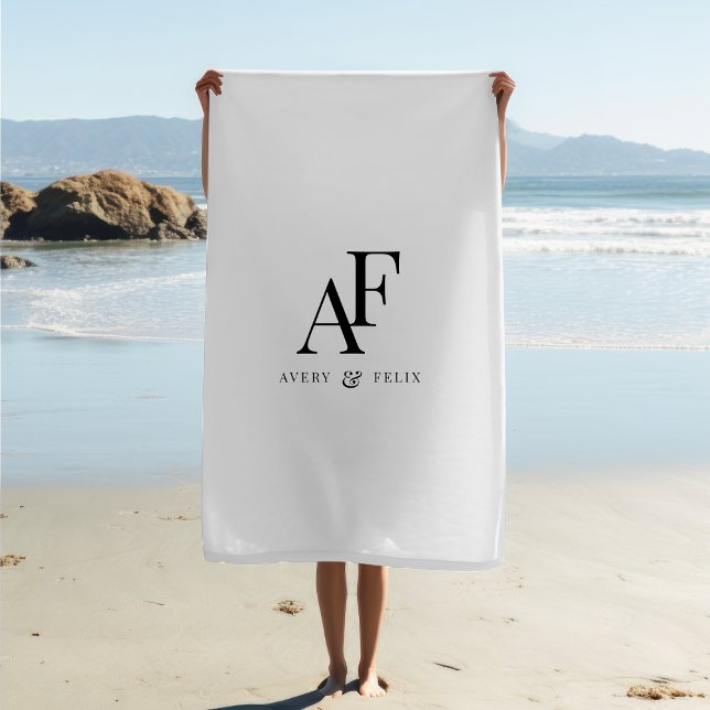 Wedding Monogram Elegant Simple Minimalist Beach Towel (Creator Uploaded)