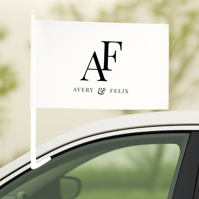 Wedding Monogram Elegant Simple Minimalist Car Flag (Creator Uploaded)