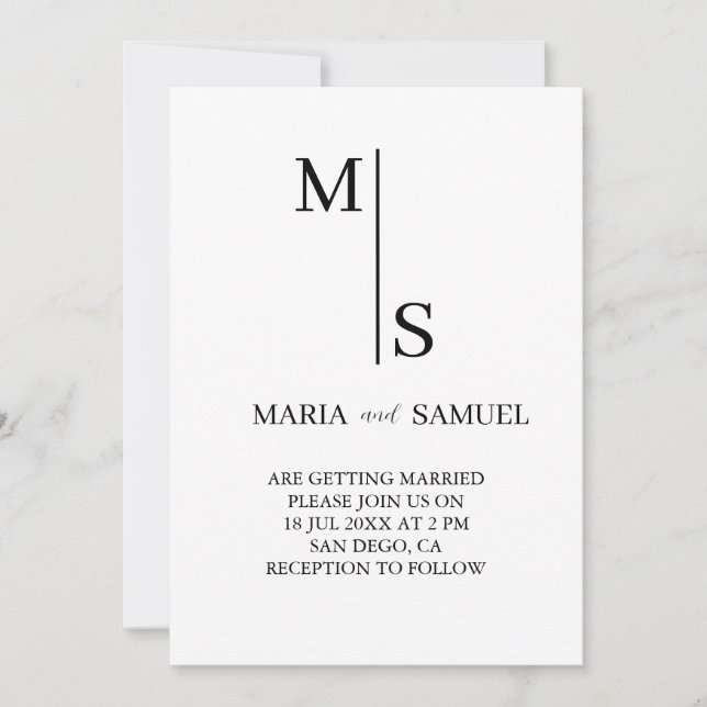 wedding monogram Elegant Simple Minimalist Invitation (Front)