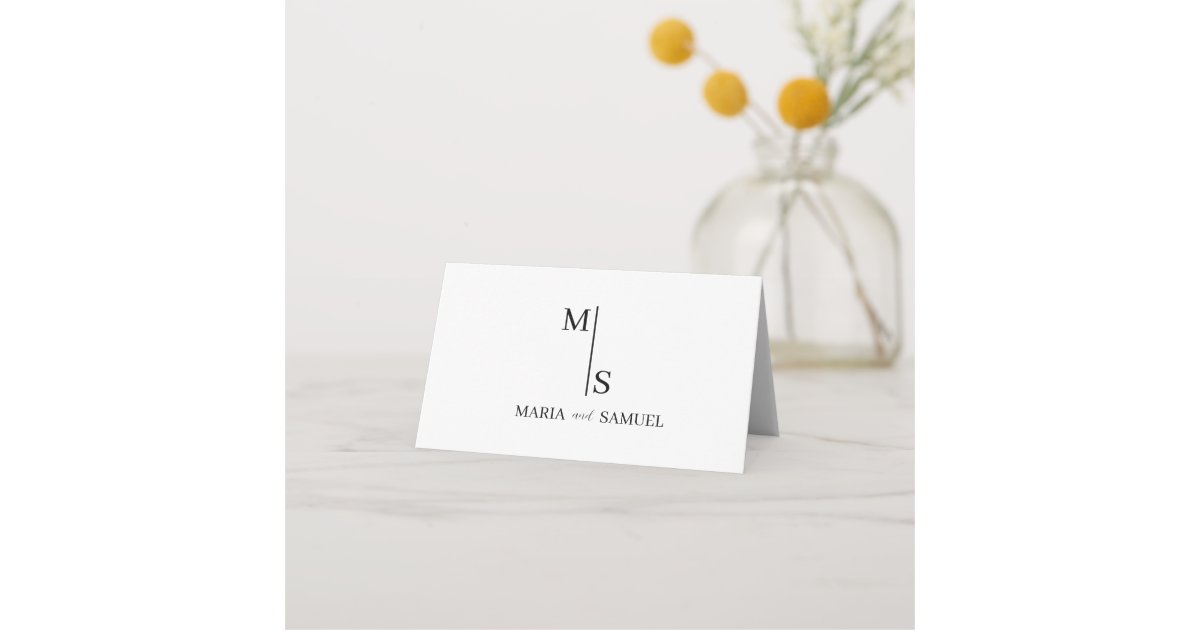 wedding monogram Elegant Simple Minimalist Place Card | Zazzle