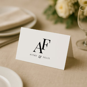 Wedding Monogram Elegant Simple Minimalist Place Card