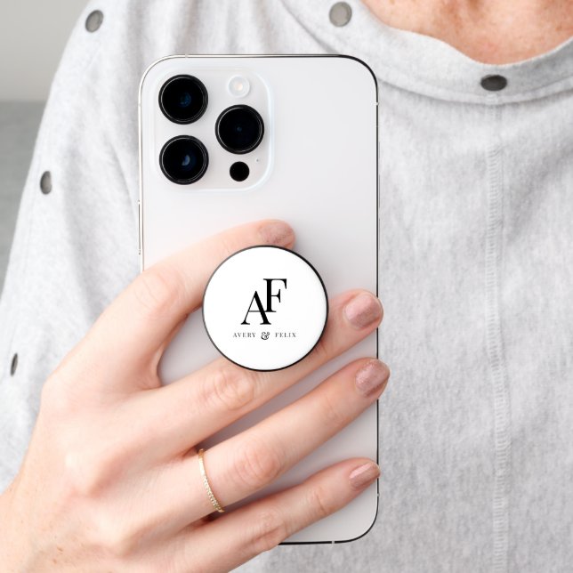 Wedding Monogram Elegant Simple Minimalist PopSocket (Hand)