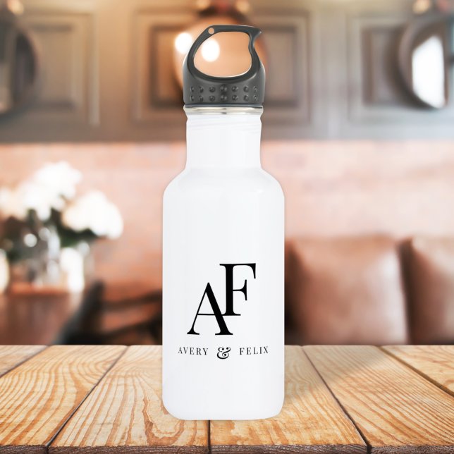 Wedding Monogram Elegant Simple Minimalist Stainless Steel Water Bottle (Creator Uploaded)