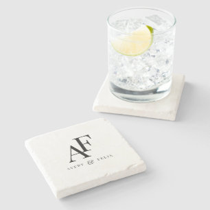 Wedding Monogram Elegant Simple Minimalist Stone Coaster