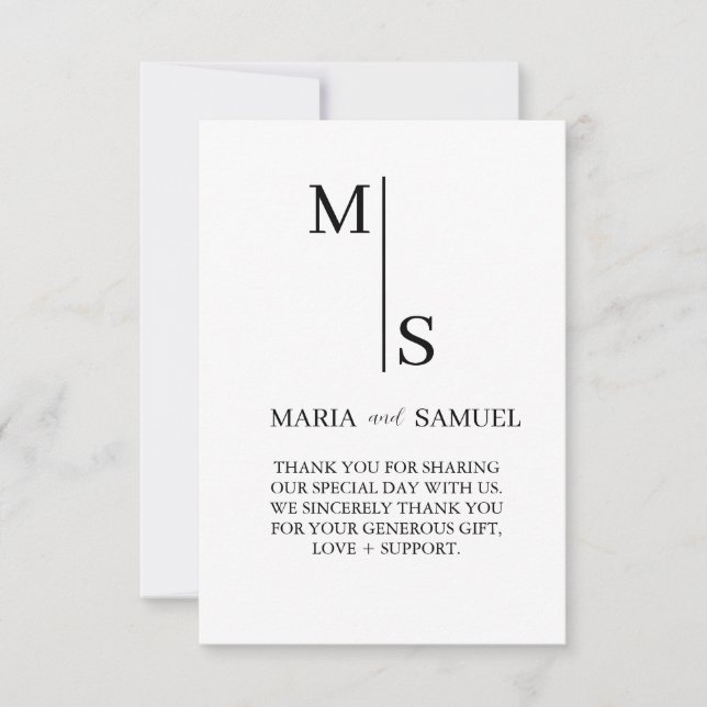 wedding monogram Elegant Simple Minimalist Thank You Card (Front)
