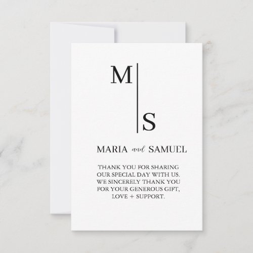 wedding monogram Elegant Simple Minimalist Thank You Card