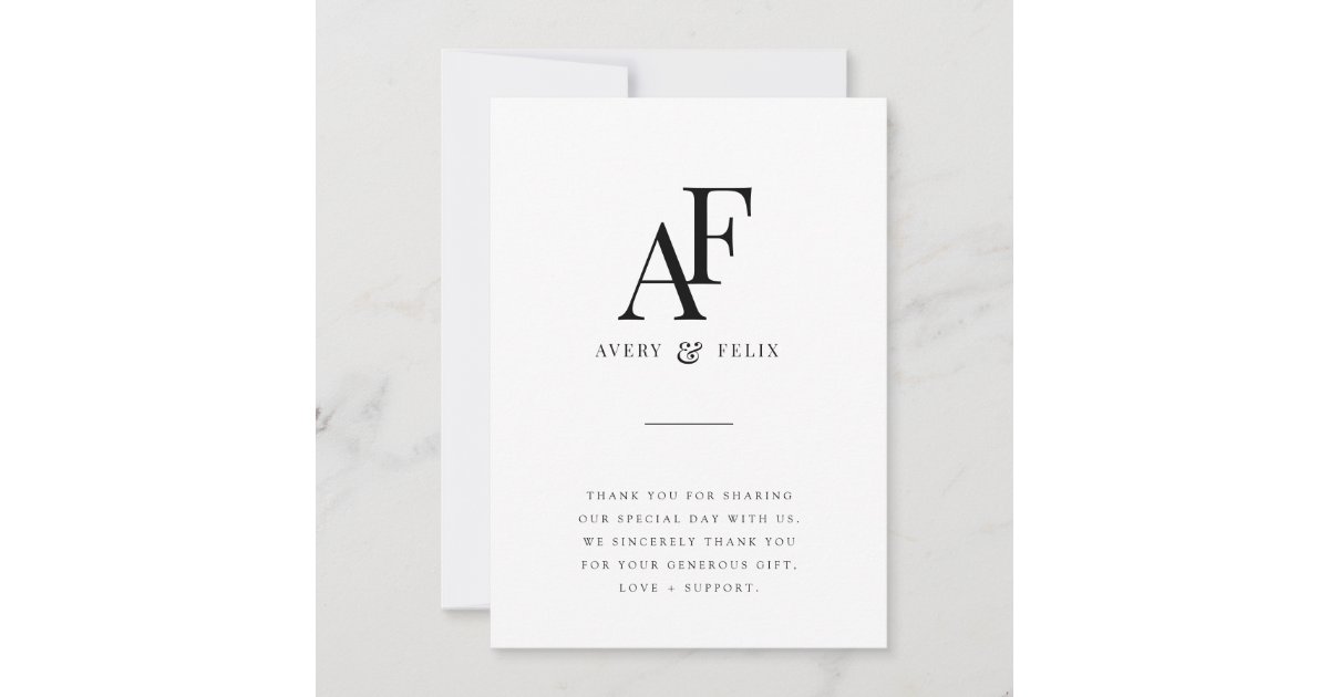 Wedding Monogram Elegant Simple Minimalist Thank You Card | Zazzle