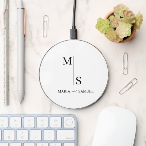 wedding monogram Elegant Simple  Minimalist Wireless Charger