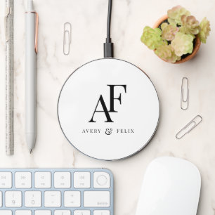 Wedding Monogram Elegant Simple Minimalist Wireless Charger
