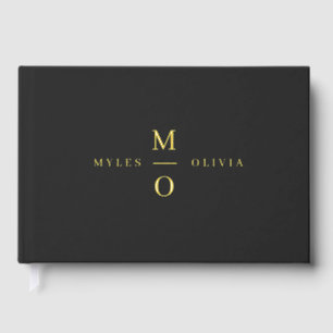 Wedding Monogram Elegant Stylish Black and Gold Foil Guest Book
