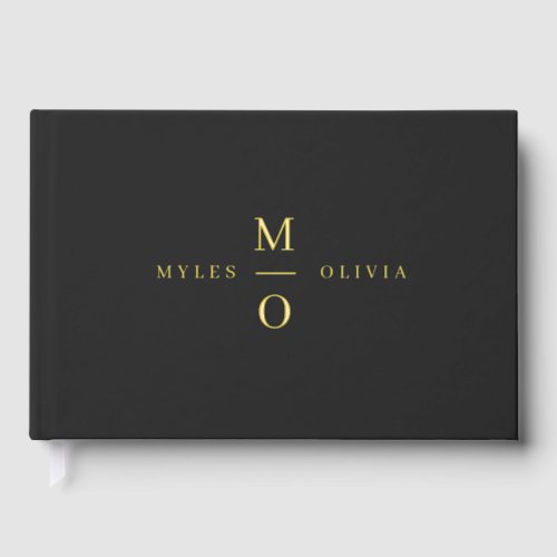 Wedding Monogram Elegant Stylish Black and Gold Foil Guest Book