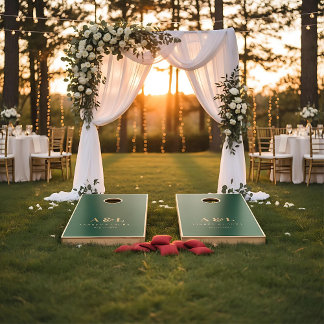 Wedding monogram Emerald green Cornhole Set