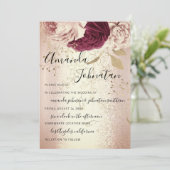 Wedding Monogram Florals BurgundyMarsala Rose Gold Invitation (Standing Front)