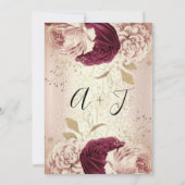Wedding Monogram Florals BurgundyMarsala Rose Gold Invitation (Back)