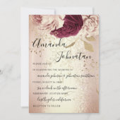 Wedding Monogram Florals BurgundyMarsala Rose Gold Invitation (Front)
