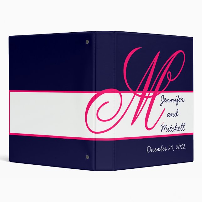 Wedding Monogram Fuchsia Navy Keepsake Planner 3 Ring Binder (Background)