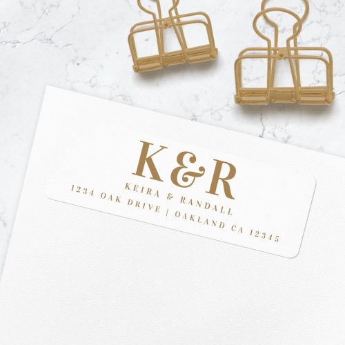 Wedding Monogram Gold and White Return Address Label