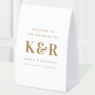 Wedding Monogram Gold and White Welcome Paper Table Tent
