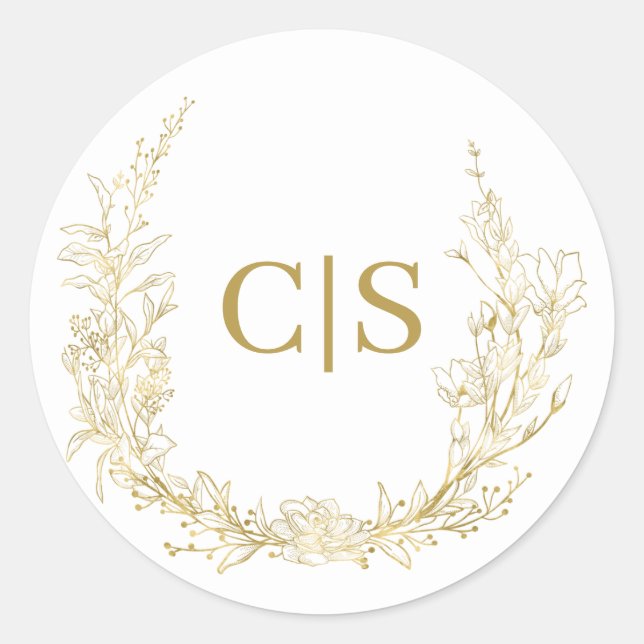 Wedding monogram gold envelope classic round sticker (Front)