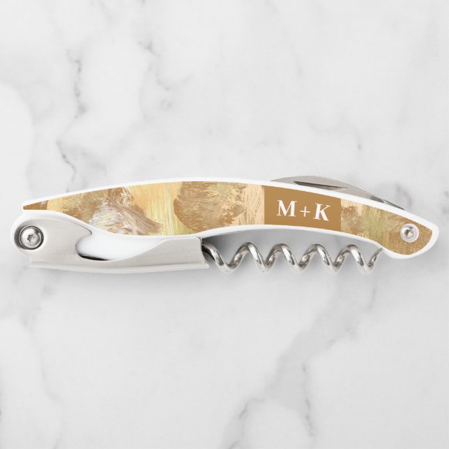 Wedding Monogram Gold Foil Paint Texture Waiter's Corkscrew (Front)