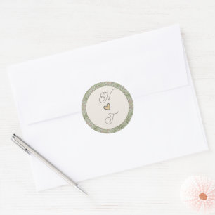 Wedding Monogram green Sage Simple Round Stickers