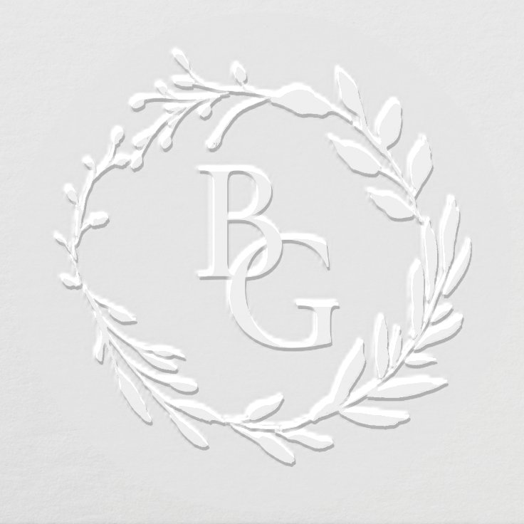 wedding monogram greenery wreath embosser Zazzle