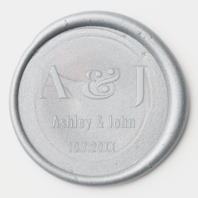 Wedding Monogram Grey Silver Wax Seal Sticker (Front)