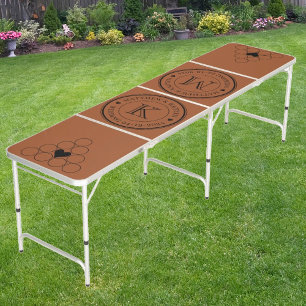 Wedding Monogram Heart Bk Solid Desert Sun Color Beer Pong Table