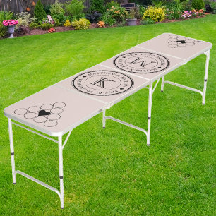 Wedding Monogram Heart Bk Solid Lavender Kiss Beer Pong Table