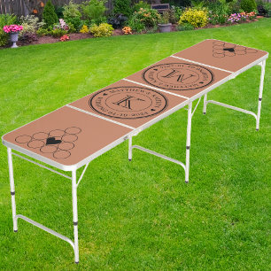 Wedding Monogram Heart Bk Solid Pale Rose Color Beer Pong Table