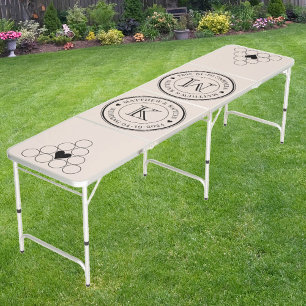 Wedding Monogram Heart Bk Solid Sandcastle Pink Beer Pong Table