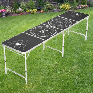 Wedding Monogram Heart Black Canvas Beer Pong Table