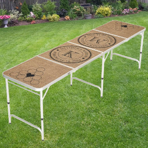 Wedding Monogram Heart Brown Burlap Beer Pong Table