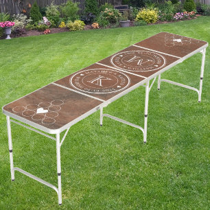Wedding Monogram Heart Brown Sand Stone Beer Pong Table