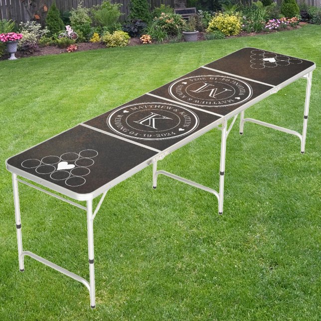 Wedding Monogram Heart Dark Brown Monazite Stone  Beer Pong Table (Creator Uploaded)
