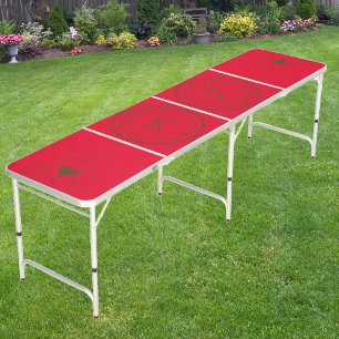 Wedding Monogram Heart Dark Cherry Picking Pink Beer Pong Table