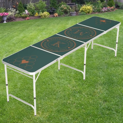 Wedding Monogram Heart Dk Solid Sage Green Color Beer Pong Table