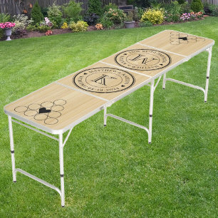Wedding Monogram Heart Light Bamboo Beer Pong Table