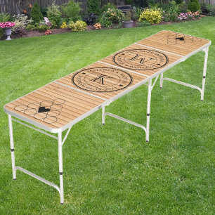 Wedding Monogram Heart Light Bamboo Mat Beer Pong Table