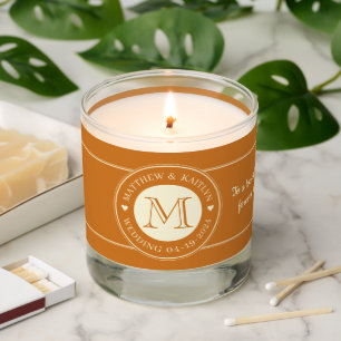 Wedding Monogram Heart Light  Burnt Honey Scented Candle