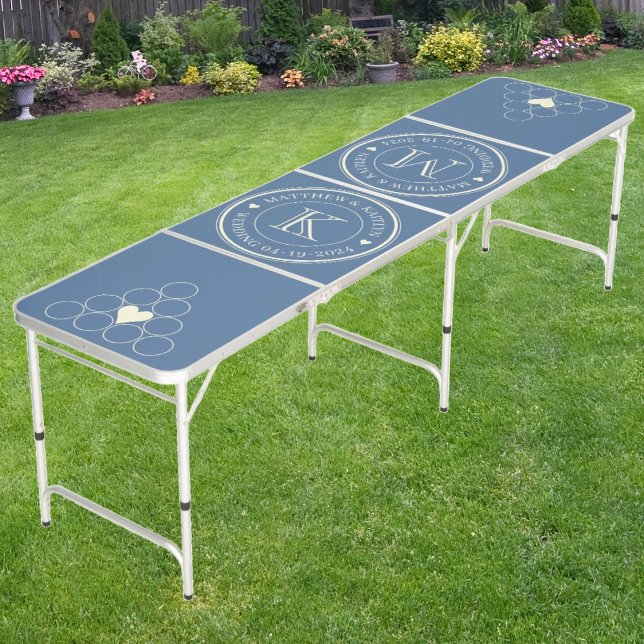 Wedding Monogram Heart Solid Capri Blue  Beer Pong Table (Creator Uploaded)