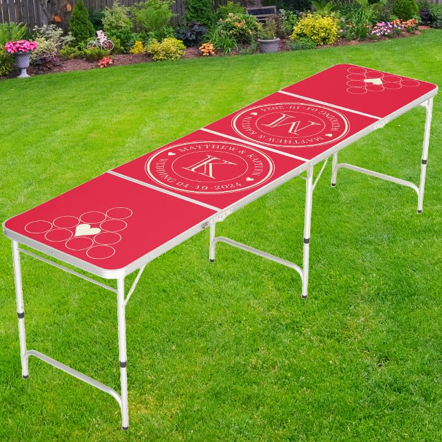 Wedding Monogram Heart Solid Cherry Picking Pink  Beer Pong Table (Creator Uploaded)