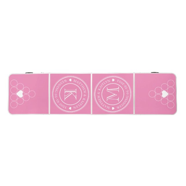 Wedding Monogram Heart Solid Classic Pink Beer Pong Table (Top)