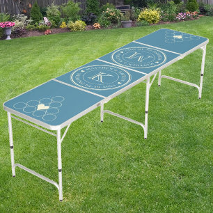 Wedding Monogram Heart Solid Deep Aqua Beer Pong Table