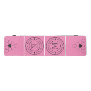 Wedding Monogram Heart Solid Pink and Black Beer Pong Table