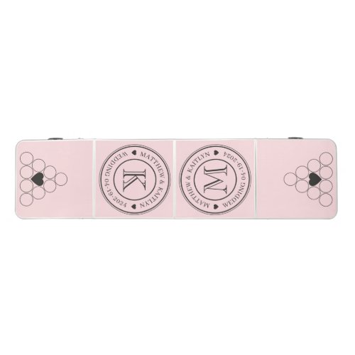 Wedding Monogram Heart Solid Pink Whisper & Black Beer Pong Table