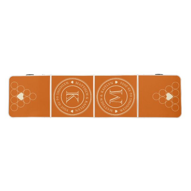 Wedding Monogram Heart Solid Pumpkin Beer Pong Table (Top)