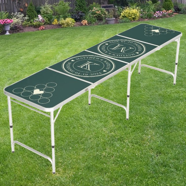 Wedding Monogram Heart Solid Sage Green Beer Pong Table (Creator Uploaded)