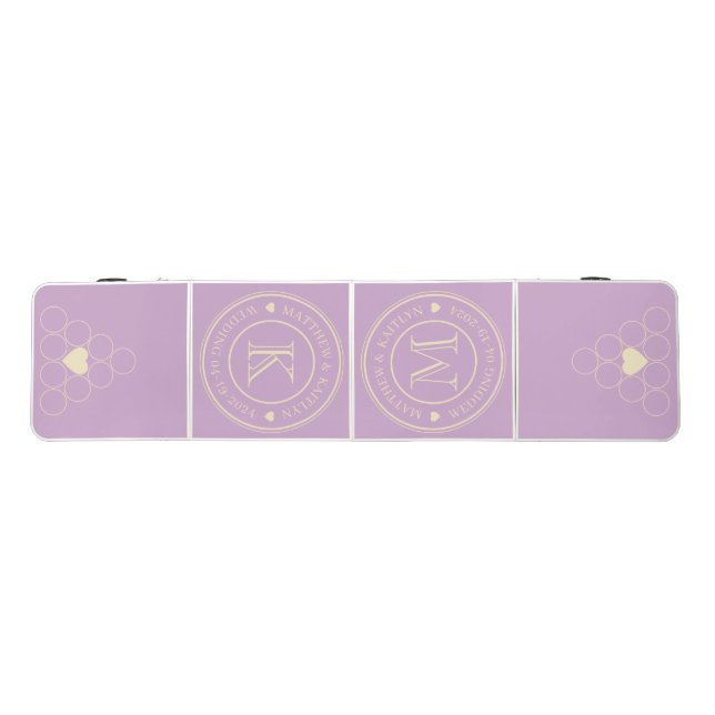 Wedding Monogram Heart Solid Summer Lilac Beer Pong Table (Top)